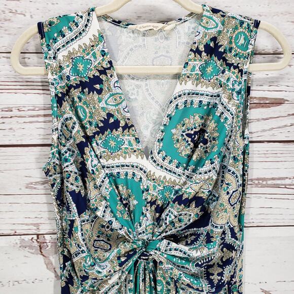 Soft Surroundings Teal and Cream Paisley Midi Dress - Picture 6 of 15